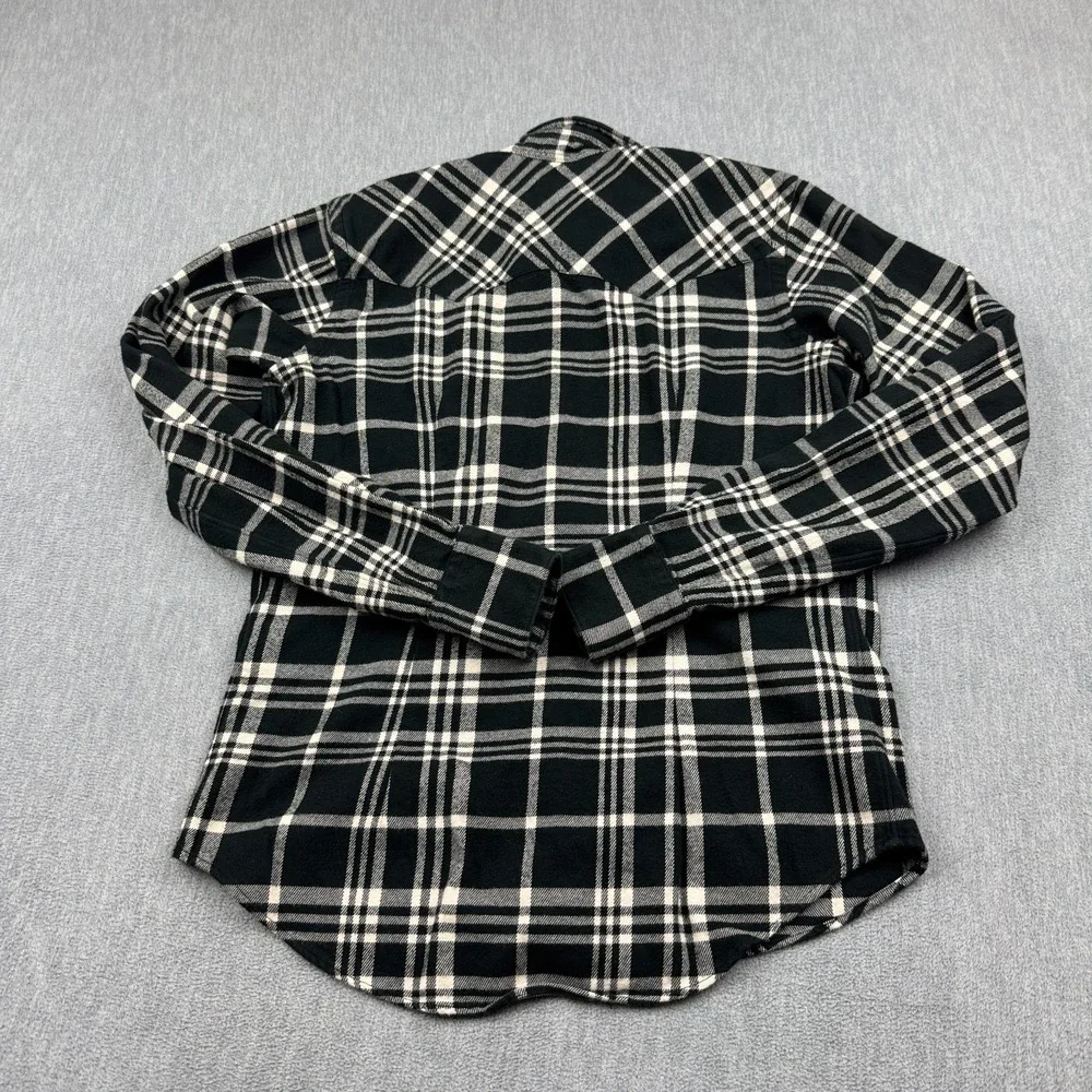 Ralph Lauren Shirt Womens 2 Black Plaid Snap Pearl Flannel Western Cowgirl Rodeo
